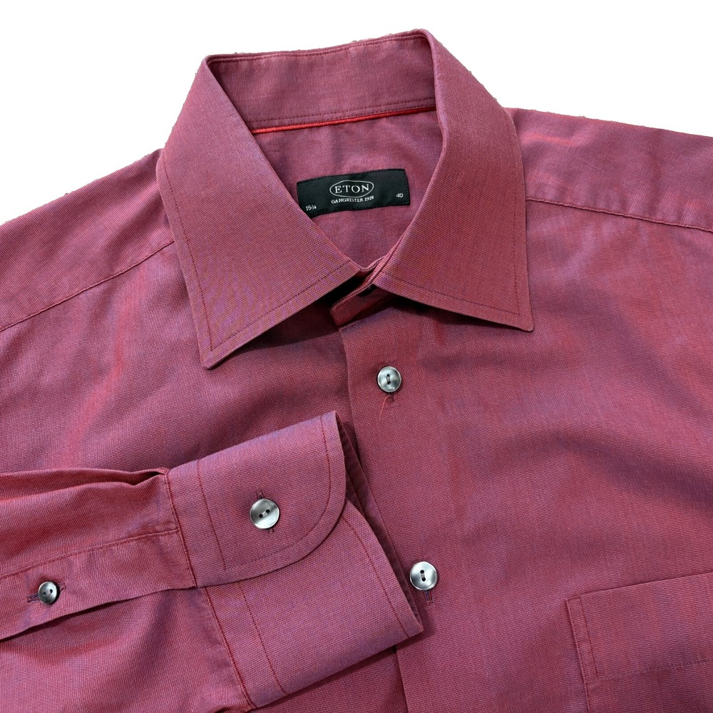 ETON Shirt Mens 15.75 40 (~M) Burgundy Red Shine Dress Long Sleeve Button Pocket